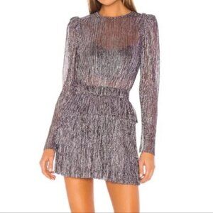 Sabina Musayev Monique Metallic Mini Dress with Feminine Puff Long Sleeves